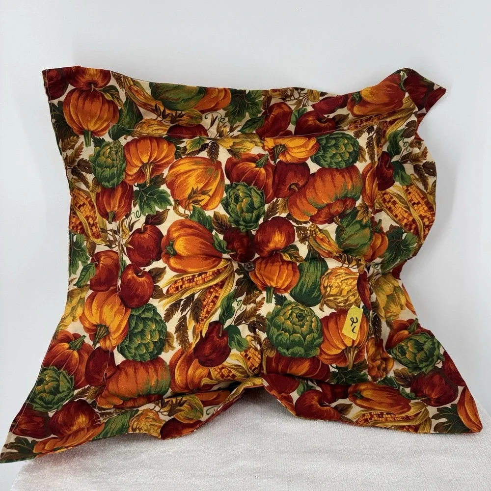 Vtg Thanksgiving Harvest Fall Cottagecore 15x15‎ Pillows Set Of 2 Custom Made
